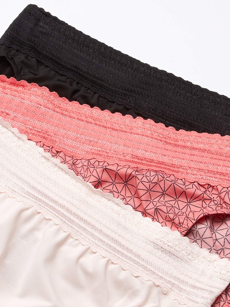 Warner's womens Blissful Benefits Dig-free Comfort Waistband With Lace Microfiber Hi-cut 3-pack 5109w Underwear, Sunkissed Coral Crystal Web/Rosewater/Black, X-Large US - Image 3